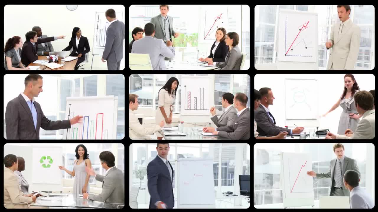 монтаж, показывающий бизнесменов, делающих презентацию