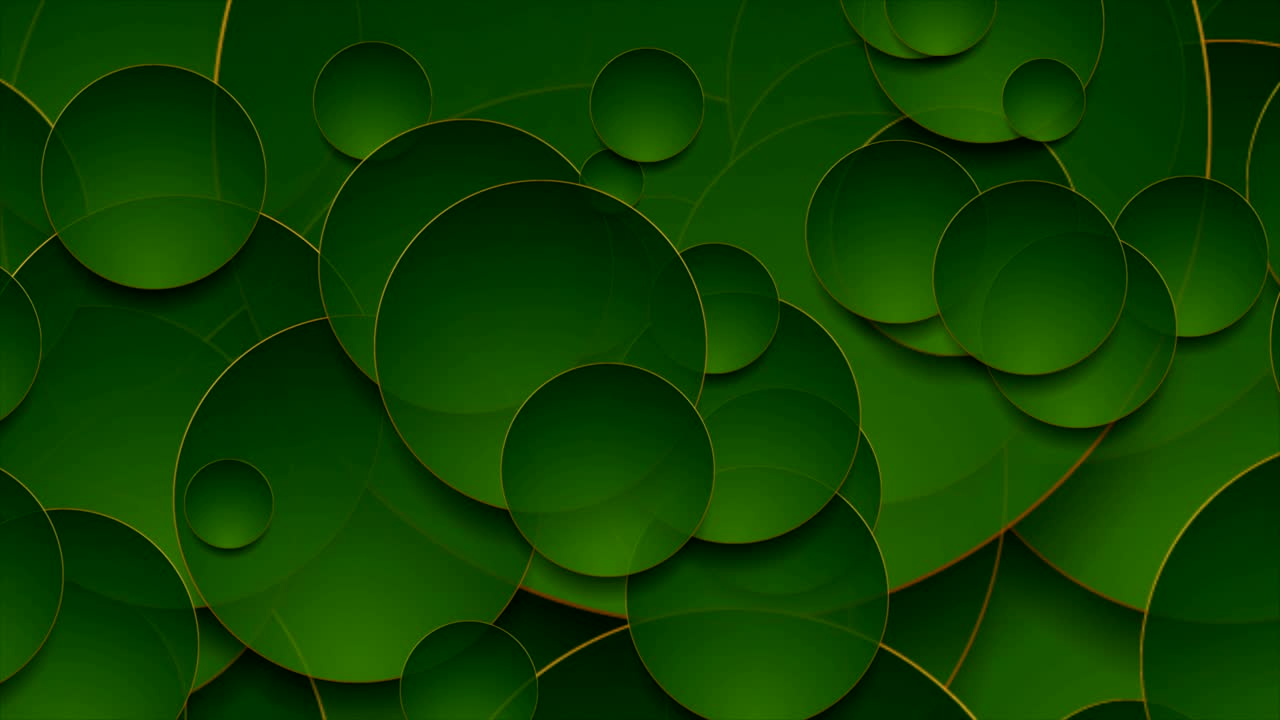Tech geometric video animation with abstract golden and green circles