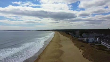 A-push-in-shot-of-hotels-and-the-Atlantic-Ocean-in-Sothern-Maine