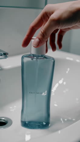 face wash bottle on sink