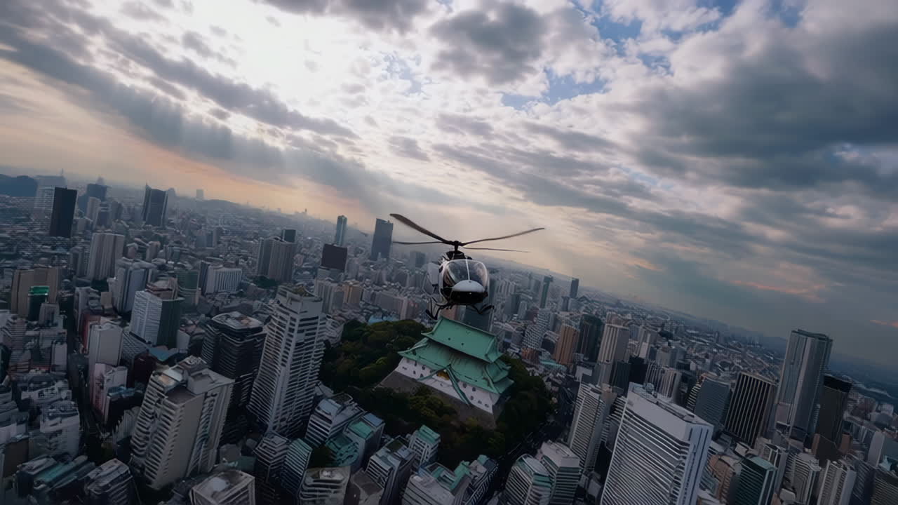 Helicopter Flight Over Tokyo Skyline