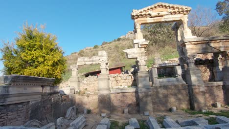 corinthian style columns fountain of trajan, the historical ruins of ancient city ephesus