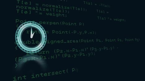 animation of clock moving fast over digital data processing