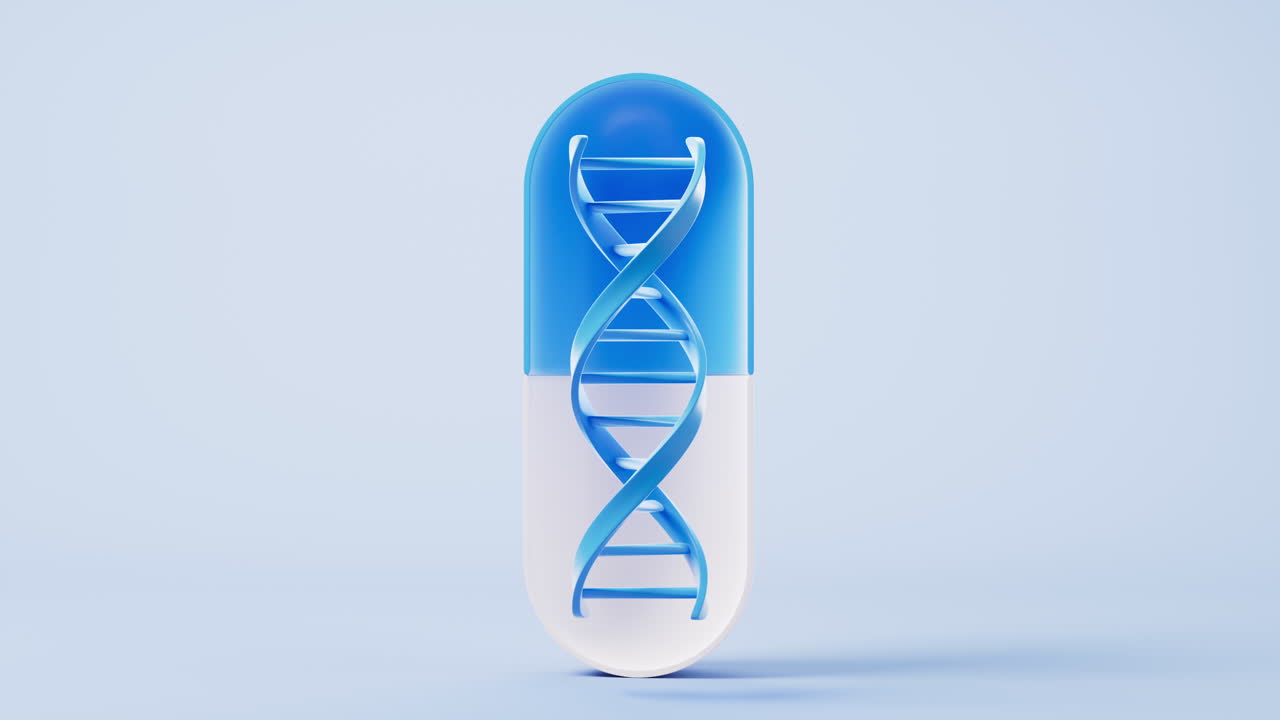 Capsula medica con DNA all'interno, rendering 3D