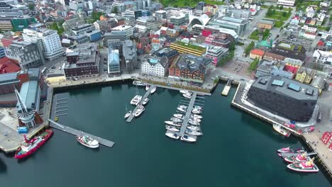 tromso, norway aerial footage. tromso is considered the northernmost city in the world with a population above 50000.