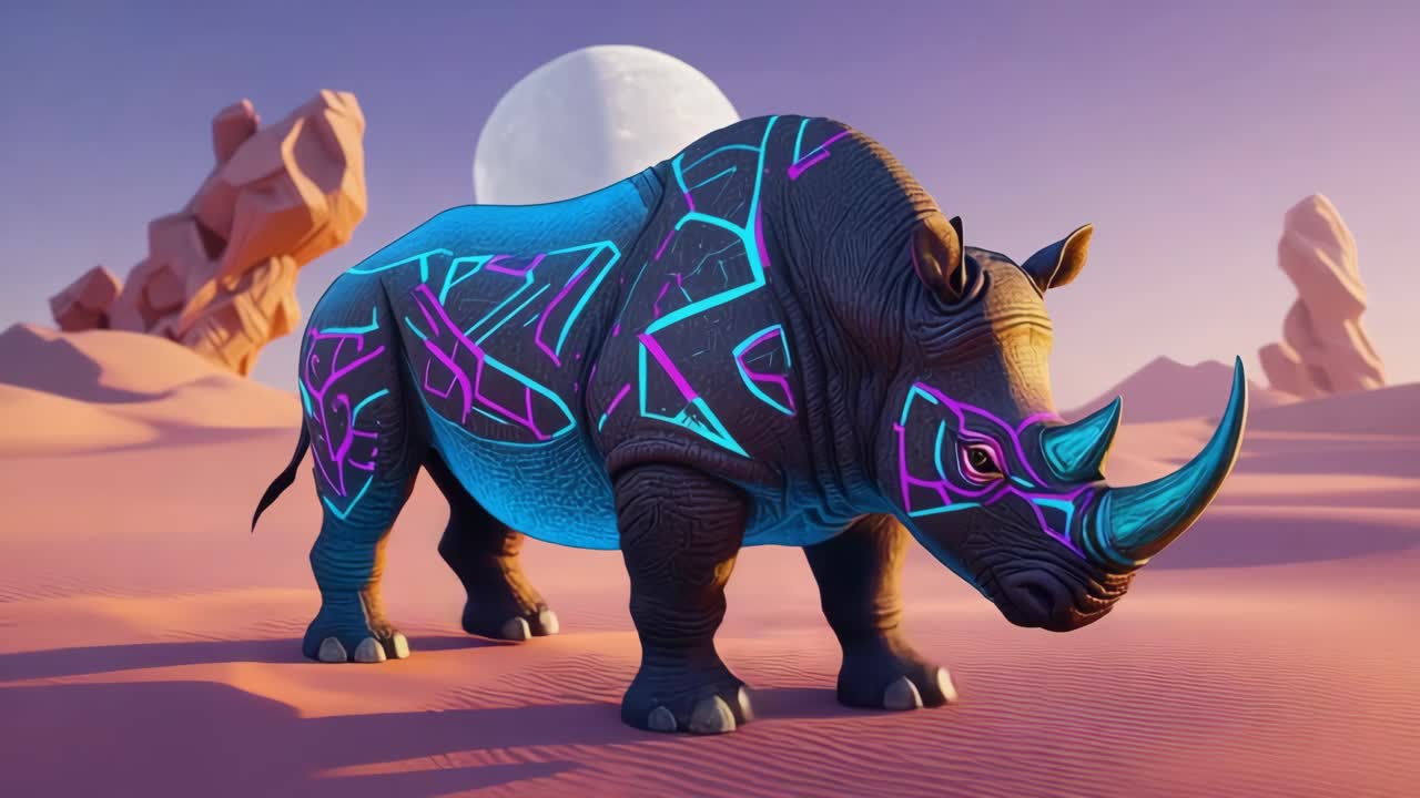 Futuristic Rhino in Desert Landscape