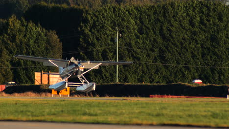 cessna-182 plane approaching to land on the runway of pitt meadows airport in british columbia, canada