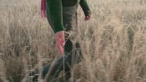 woman walking through a golden field