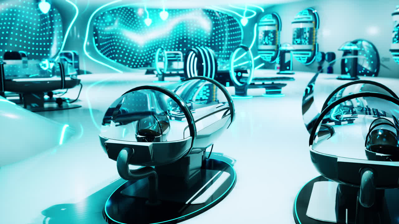 cápsulas de tratamiento médico futuristas en una clínica de ciencia ficción