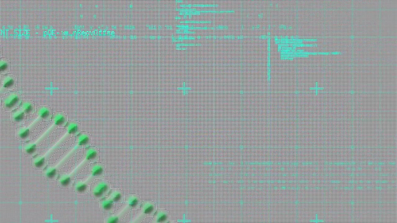 Animation der Datenverarbeitung über sich drehende DNA-Stränge