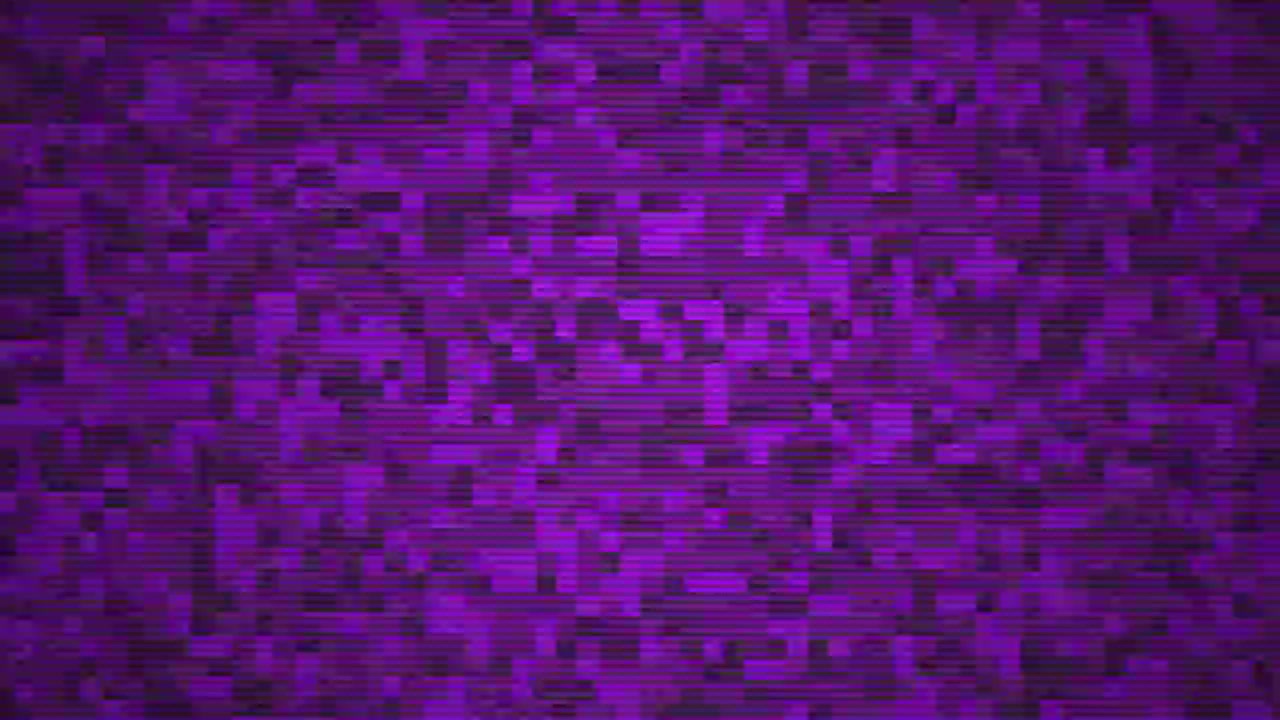 Sfondo digitale astratto con glitch viola e rumore pixelato