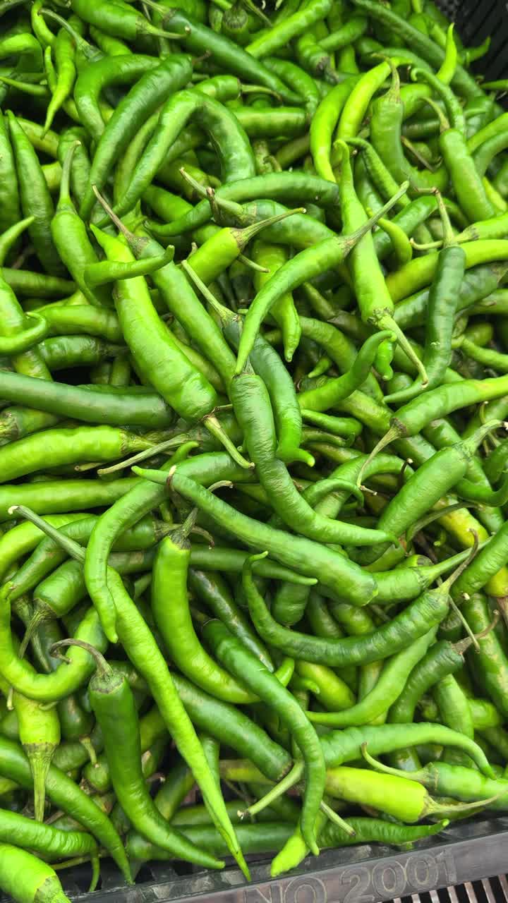 Pile of Fresh Green Chili Peppers