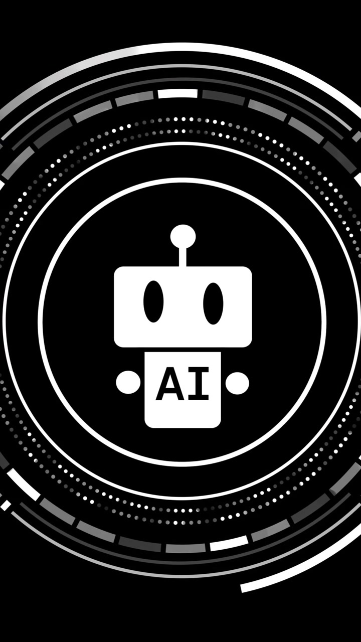 Animation of ai chat bot and data processing over black background