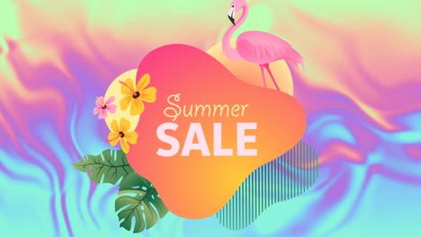 animación de texto de venta de verano y flores sobre formas
