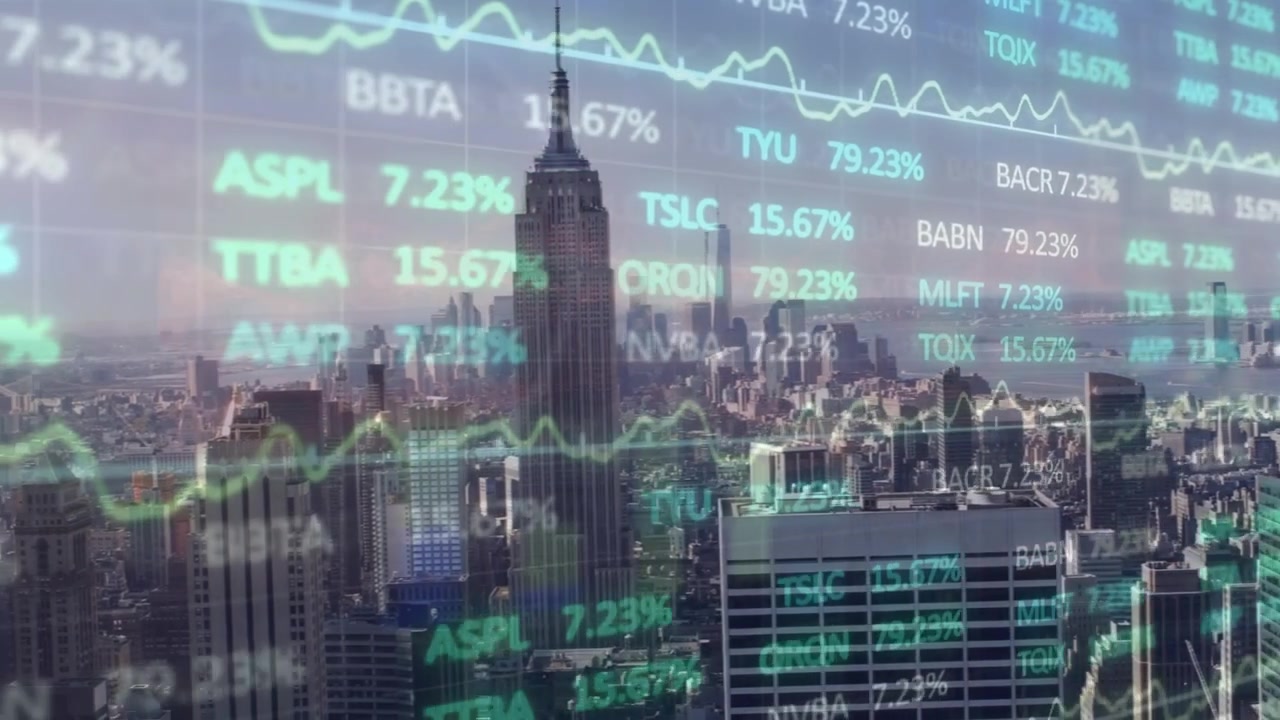Animazione dell'elaborazione dati su un paesaggio urbano