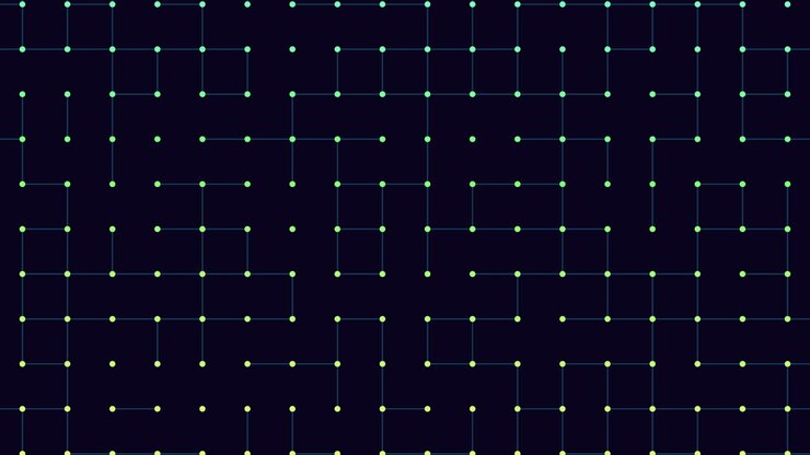 Vibrant black and purple grid intricate pattern of connected squares in various shades