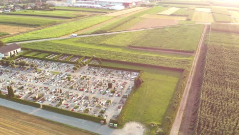 Inclinación-Aérea-De-Una-Zona-De-Cultivo-De-Lúpulo-En-La-Zona-De-Sempeter,-Eslovenia