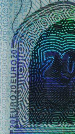 close-up of a 20 euro banknote security feature