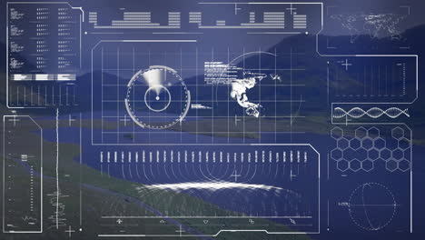 Animation-Von-Diagrammen-Und-Datenverarbeitung-über-Globus-Und-Landschaft