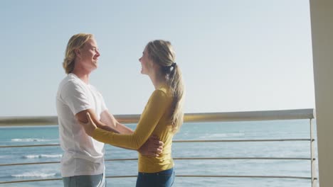 couple embracing each other on the terrace