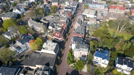 aerial of small shopping district in baarn, the netherlands