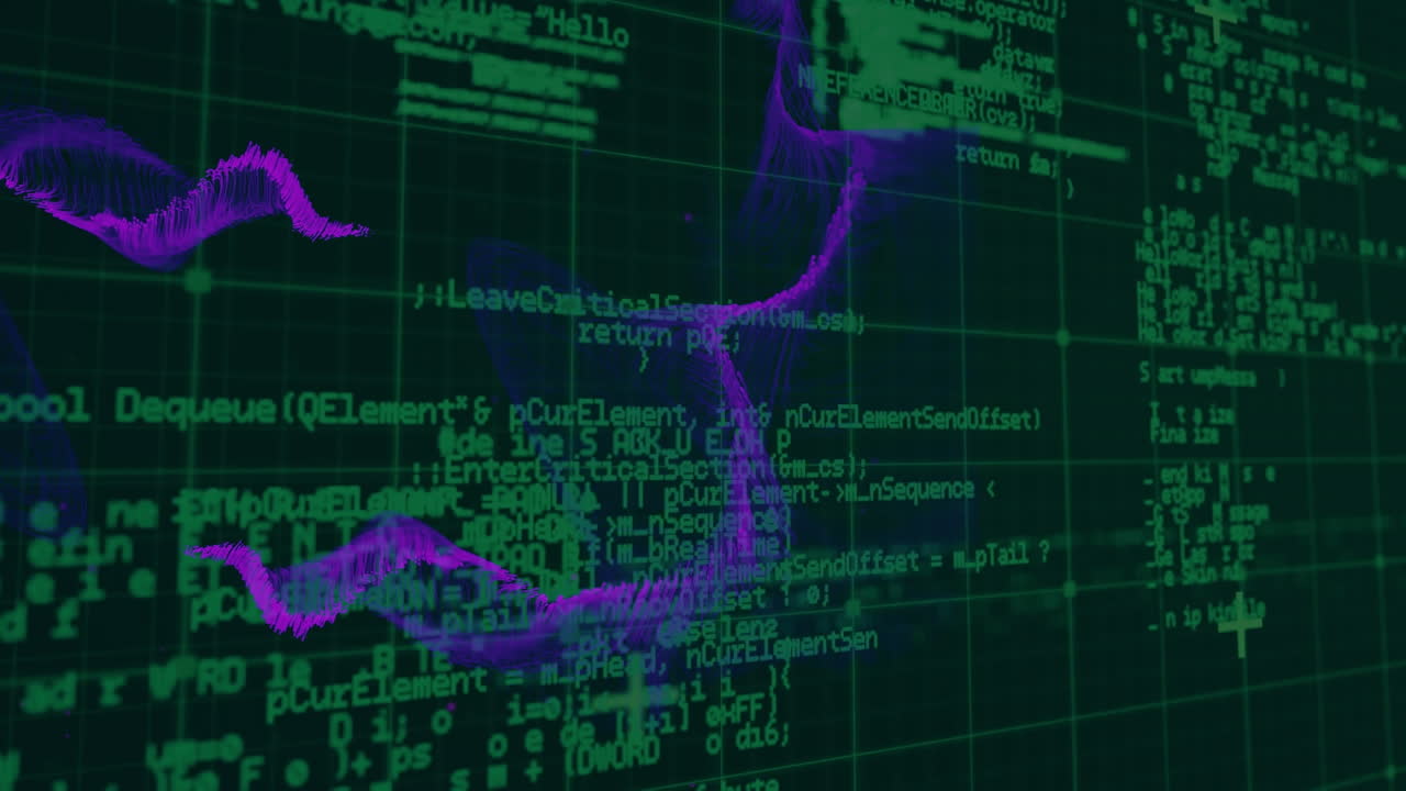 Animation of waves over data processing on black background