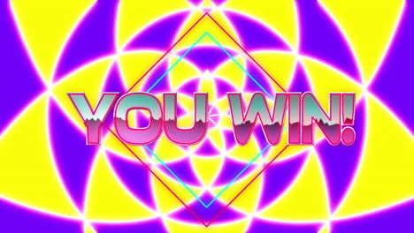 animation of you win text and shapes on black background