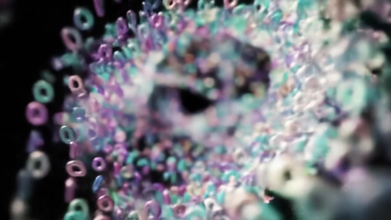 A Mesmerizing Voyage Through a Colorful Abstract Tunnel of Numbers, Capturing the Dynamic Motion of Floating Multicolored Shapes and Their Intricate Patterns