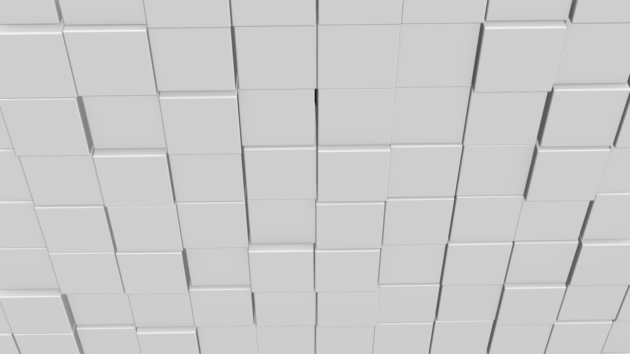 Abstract square geometric surface of minimal white cubic grid pattern, in motion.