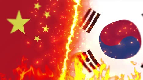 china contra corea del sur bandera en el ciclo de fuego animación