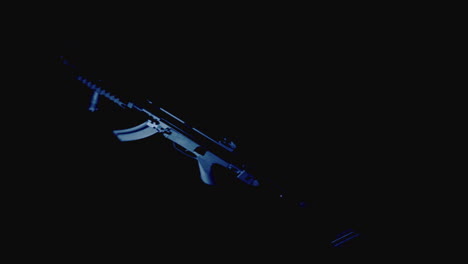 machineguns on the dark background and in blinking red and blue light rotate in slowmotion