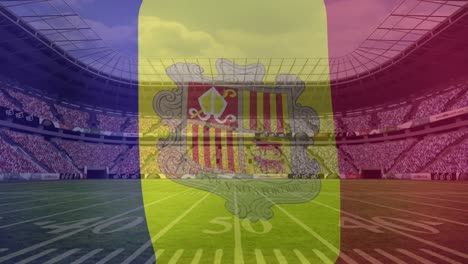 animation of andorra flag against view of a sports stadium