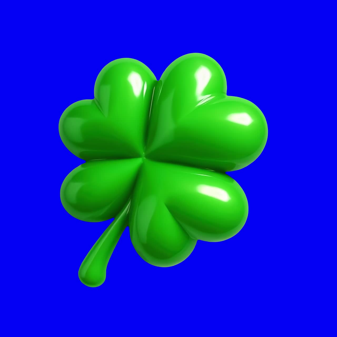 Glossy green clover illustration animation, transparent 4K video, green screen