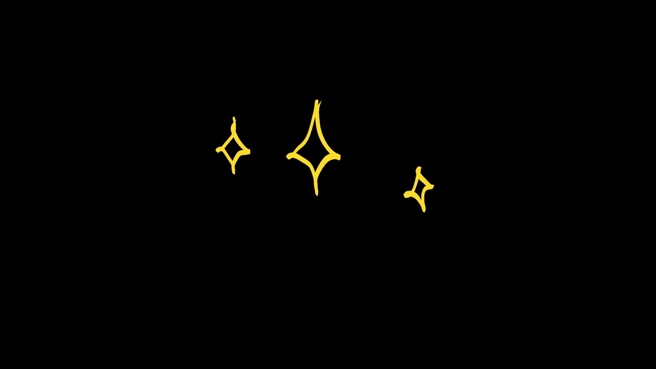 Animated Hand-Drawn Yellow Sparkle Icons on Black Background