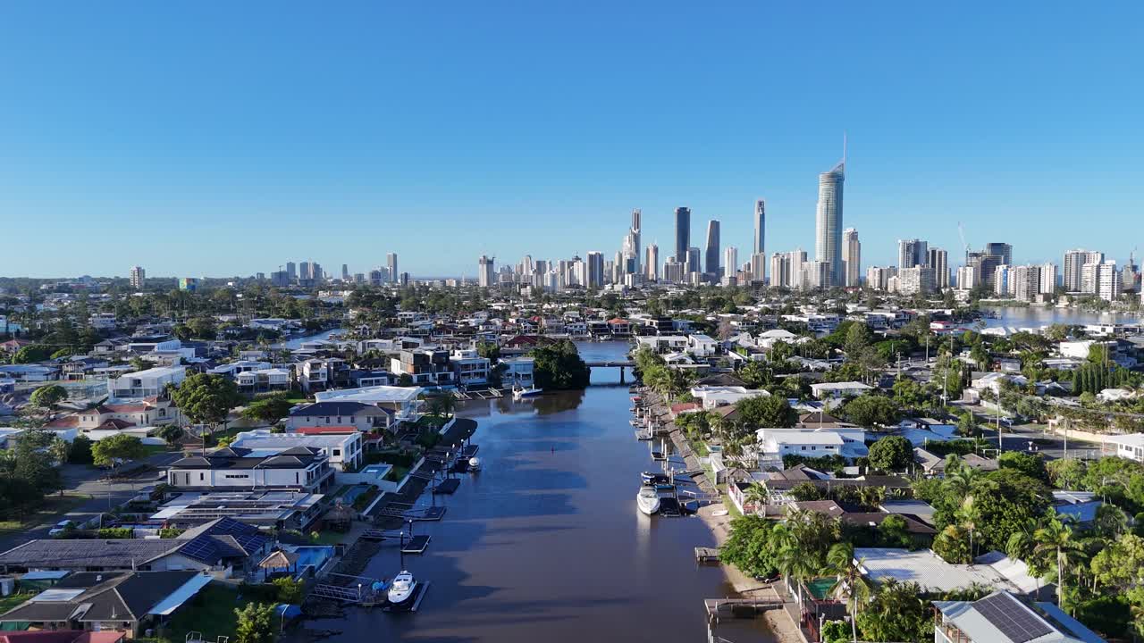 Gold Coast Skyline and Residential Area Aerial View