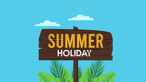 temporada de vacaciones de verano con etiqueta de madera y playa de globos
