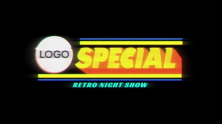 Animazione del logo per speciale spettacolo notturno in stile retrò con effetto glitch