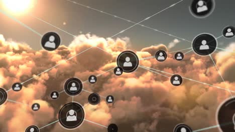 Animation-of-network-of-profile-icons-against-clouds-in-the-sky