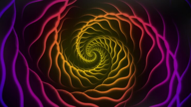 Vivid footage of abstract swirling motion with a background featuring colorful fluid patterns
