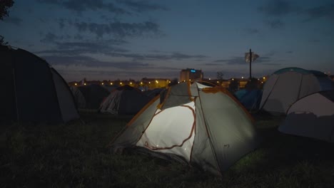 Tents-of-people-camping-at-SZIN-Festival,-Szeged,-Hungary