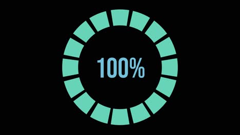 Circular progress bars increment from 16% to 100% with smooth transitions, set against a black background, creating a modern, digital aesthetic