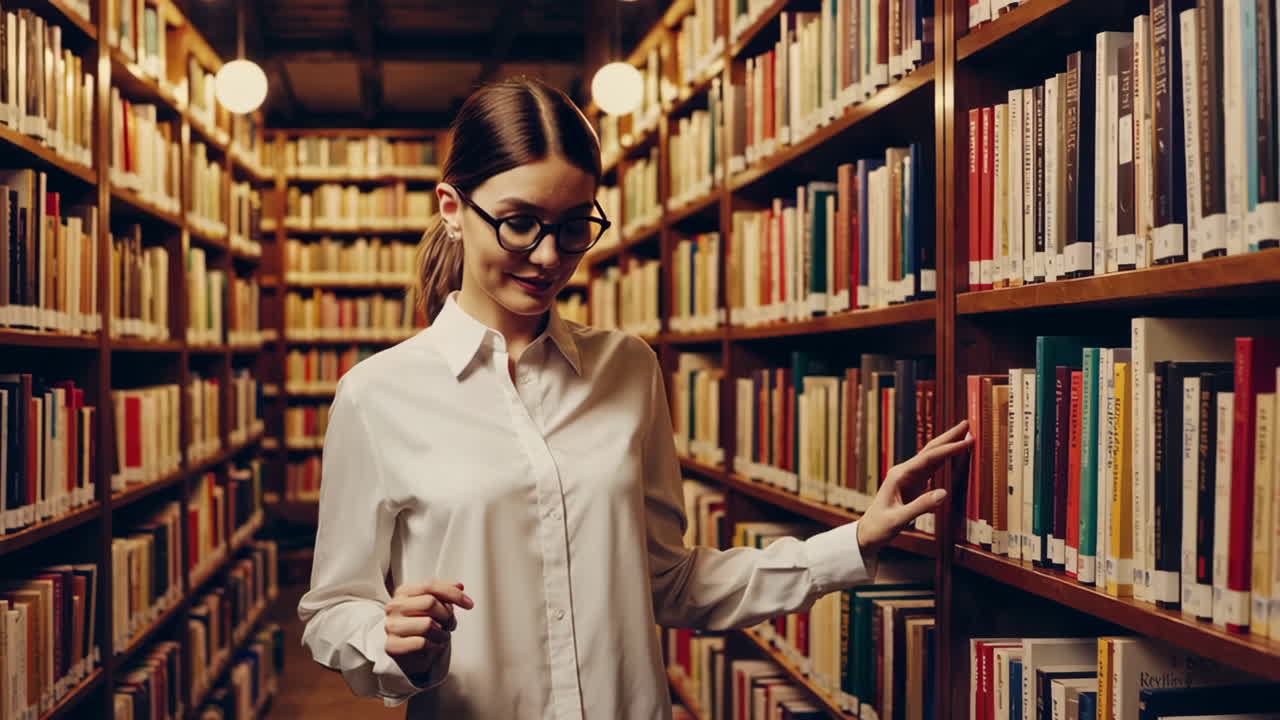 mujer leyendo en una biblioteca