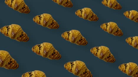 colorful pattern of croissants. seamless pattern with croissant. top view. realistic animation. 4k video motion