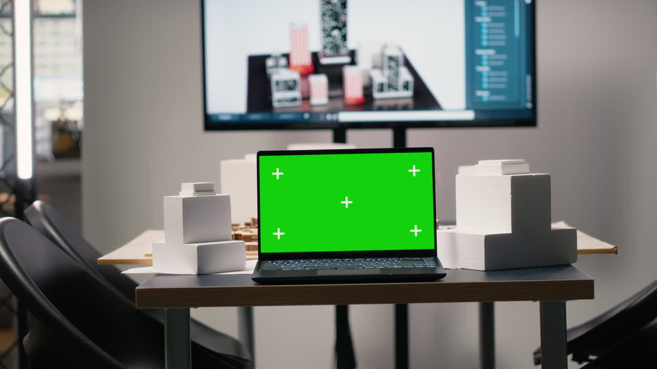 Empty workspace with mockup display prepared for a real estate team,