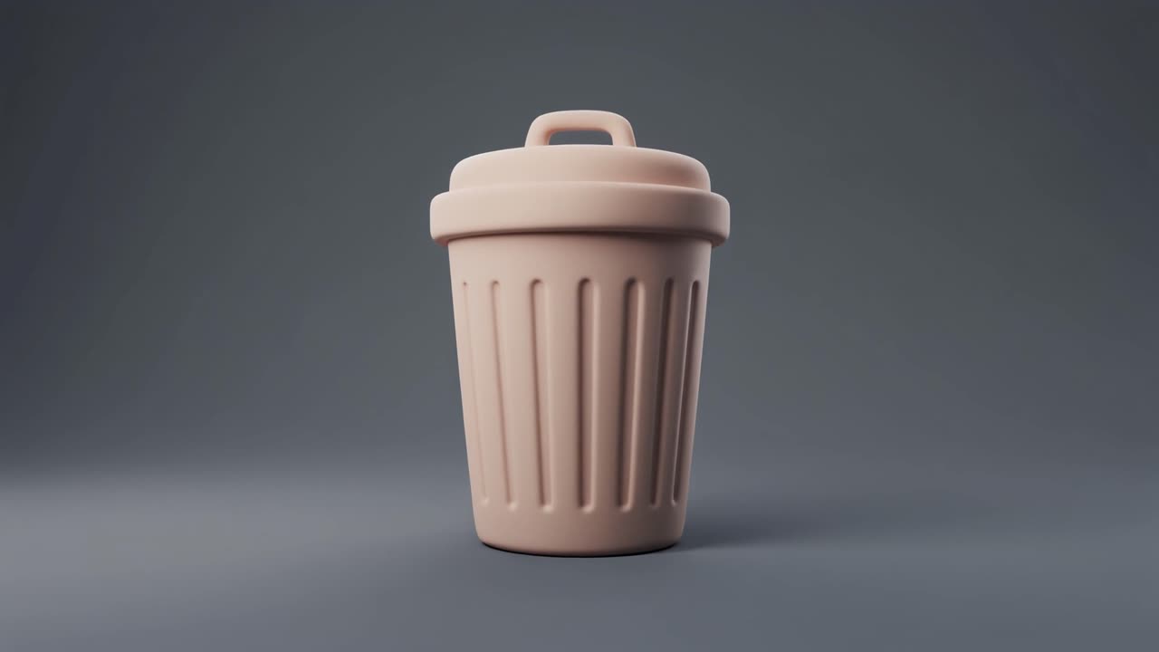 Lixeira Rosa Animada em 3D Crescendo em Fundo Cinza