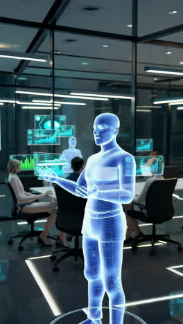 virtual meeting in a futuristic office