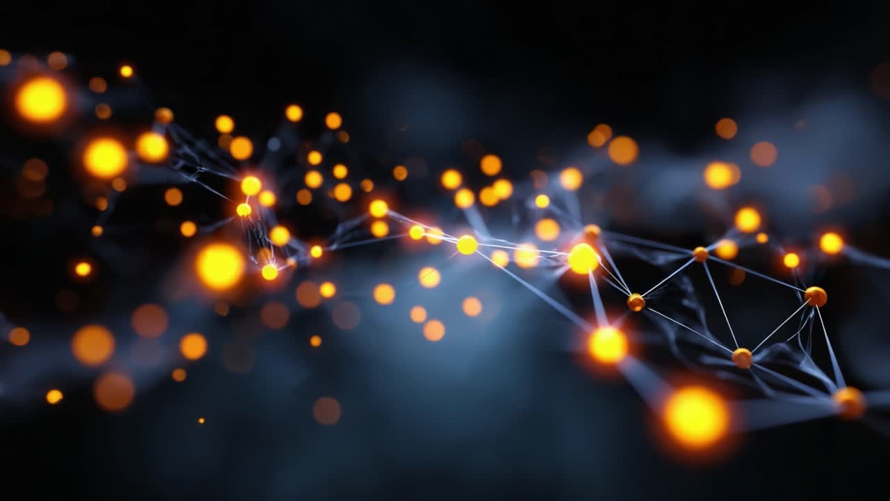 An Abstract Representation of Connecting Neural Networks with Glowing Nodes, Depicting Data Transmission and Connectivity in a Vibrant Digital Space