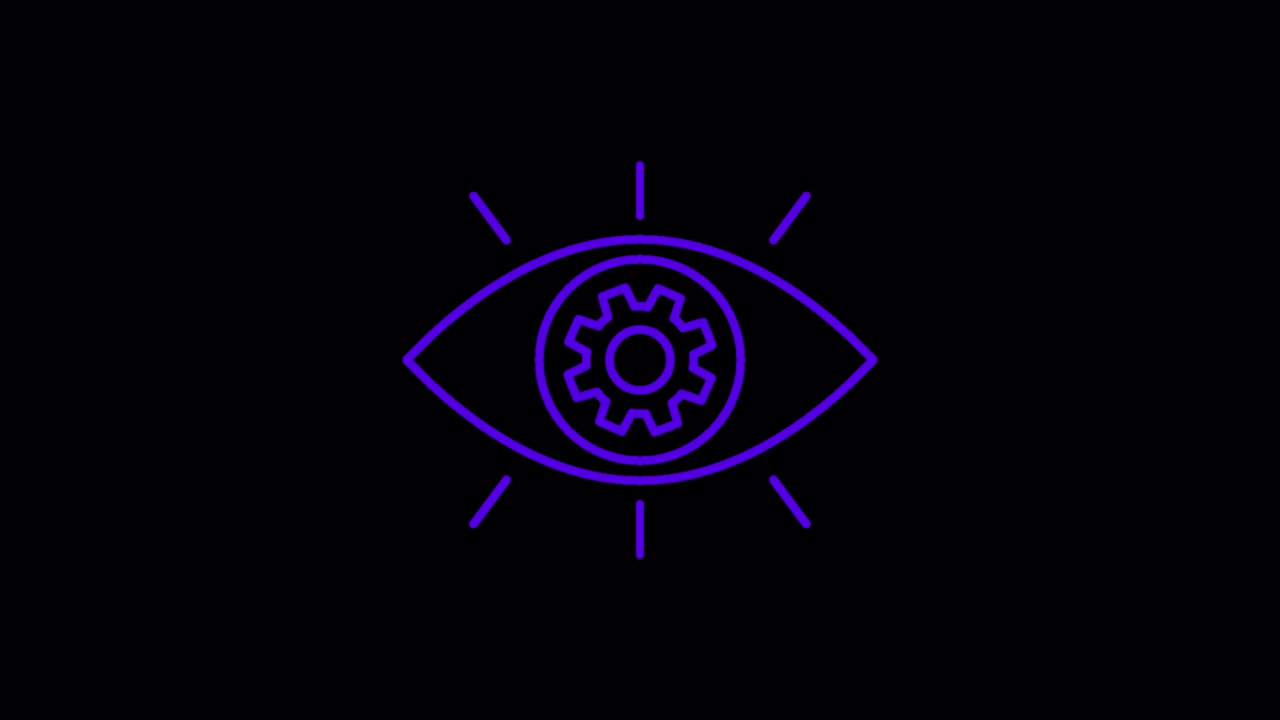 Animated Eye Icon with Rotating Gear Symbolizing Vision and Technology