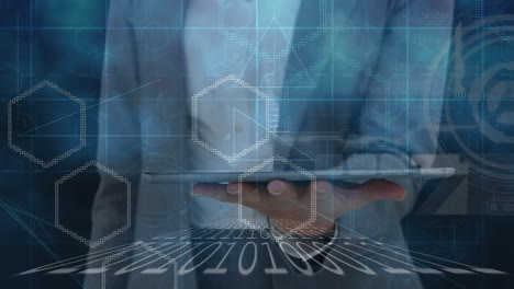 animation of data processing over businessman