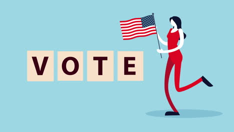 woman holding american flag and voting